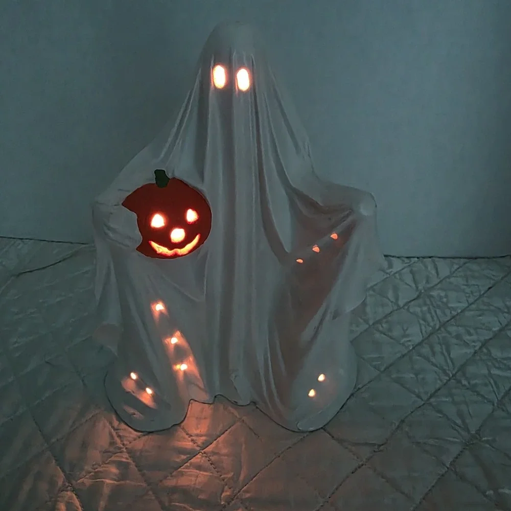 Vintage Byron Mold Ghost Holding a Jack-O-Lantern Light-Up Ceramic Figure 9.5
